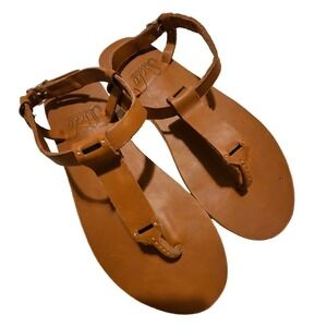 Sseko Women's Tan Leather T-Strap Sandals